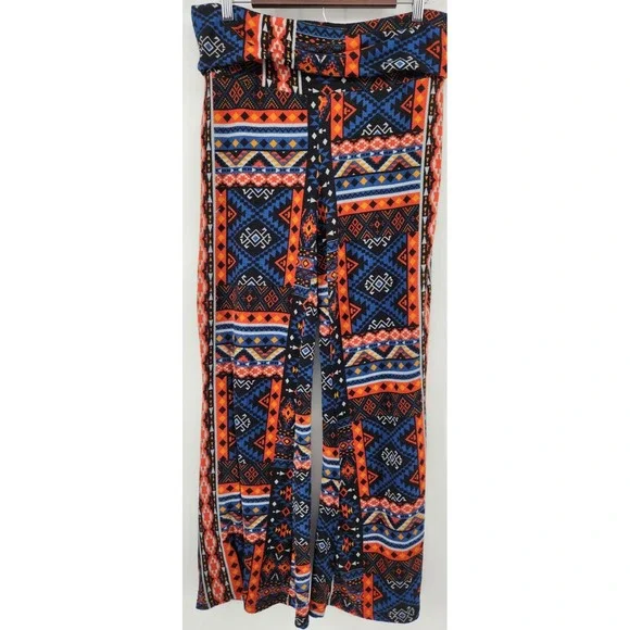 Boho Pants Womens 1X Beige Retro Wide Leg Pull On Lounge Hippie Stretch - Picture 1 of 8